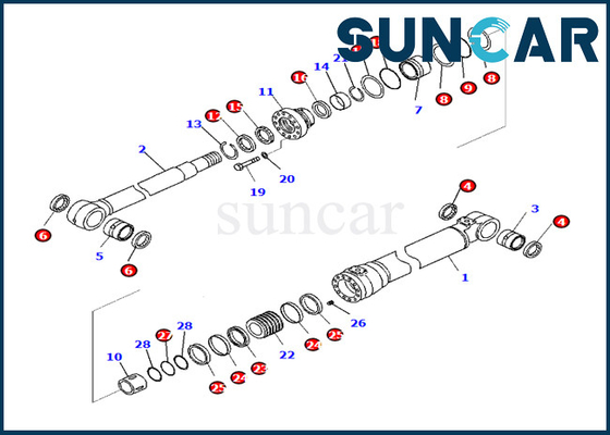 Riparazione Kit Komatsu della guarnizione del cilindro dell'asta 7079959090 707-99-59090 misure PC290LC-10 PC290NLC-10