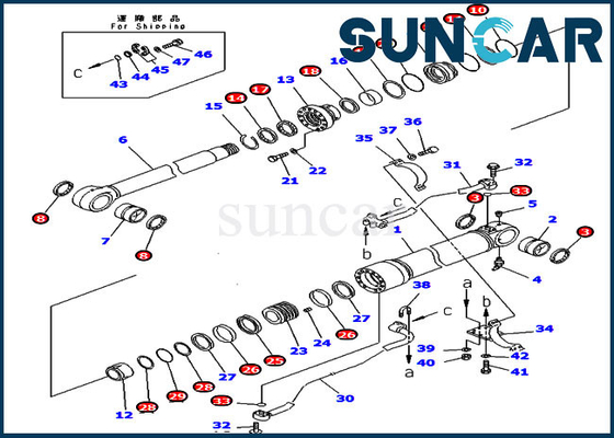Corredo di riparazione della guarnizione dell'asta 707-99-58360 7079958360 corredo di sigillamento del cilindro di PC300LC-6 PC300LC-6 KOMATSU