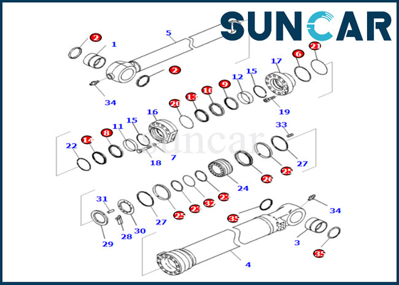 Corredo di riparazione della guarnizione del cilindro del secchio di KOMATSU 721-98-01990 7219801990 per PC360LCI-11 D375AI-8E0 PC390LCI-11