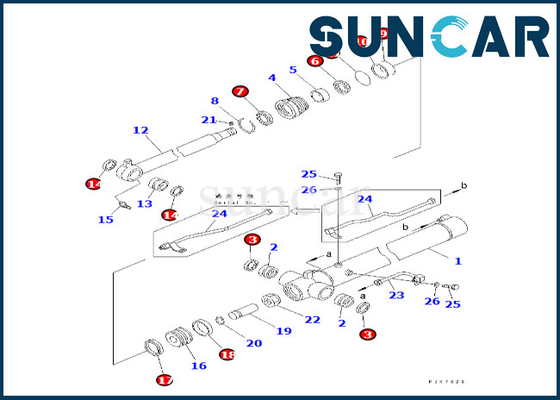 Cilindro del braccio che sigilla Kit Komatsu 707-98-25260 7079825260 per il corredo di servizio del cilindro del braccio PC38UU-3