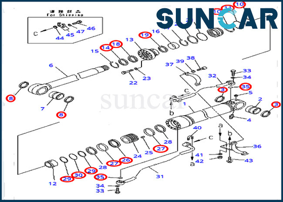 Cilindro idraulico del corredo 707-99-72320 della guarnizione di riparazione dell'asta per i modelli d'oltremare di KOMATSU PC450-8 PC400-7 di versione