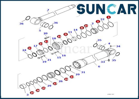 Riparazione Kit Komatsu del cilindro dell'asta di misure 721-98-01720 PC490LCI-11 del corredo 7219801720 della guarnizione del cilindro dell'asta