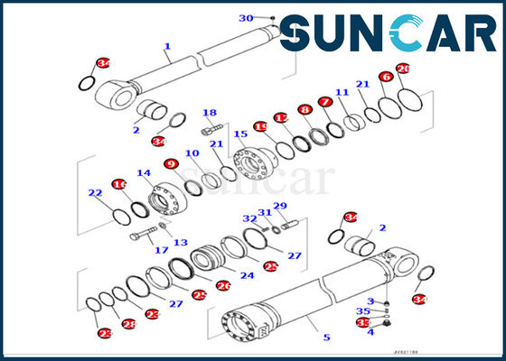 Corredo di riparazione della guarnizione del cilindro del braccio del corredo della guarnizione del cilindro del braccio di KOMATSU 721-98-01750 7219801750 PC490LCI-11