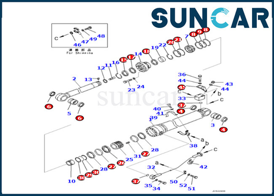 Corredo di riparazione del cilindro del braccio di misure 707-99-76180 PC500LC-8R PC500LC-8 del corredo 707-99-76180 della guarnizione del cilindro del braccio di KOMATSU