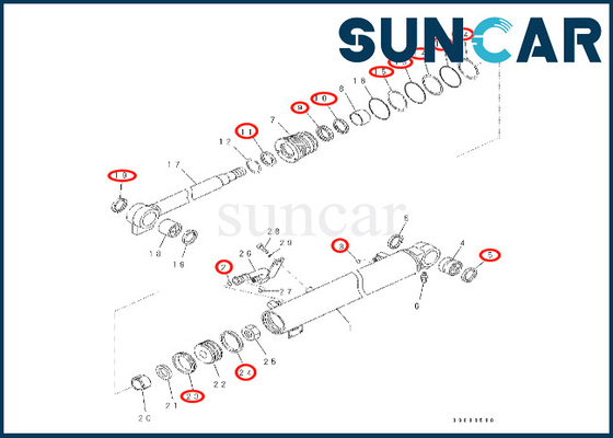 Guarnizione Kit Komatsu del cilindro dell'asta 707-99-26570 7079926570 corredo di sigillamento del cilindro dell'asta di misure PC57-7