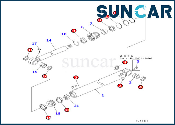 707-98-25310 7079825310 corredo di servizio del cilindro del secchio di Kit Fits PC58UU-3 KOMATSU della guarnizione del cilindro del secchio