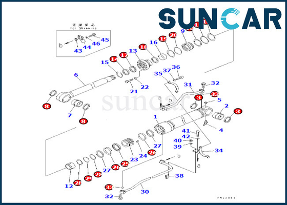 KOMATSU 707-99-68580 7079968580 corredo di riparazione del cilindro dell'asta di Kit Fits PC600LC-7 PC600LC-6A della guarnizione del cilindro dell'asta