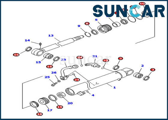 Guarnizione Kit For Excavator Inner Parts PC40MR-1 PC45MR-1 di riparazione del cilindro di lama 7079832520 di KOMATSU 707-98-32520