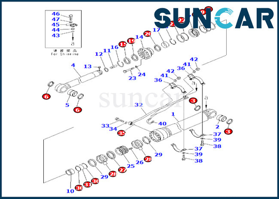 7079976300 corredo di sigillamento del cilindro del braccio di Kit Komatsu For PC600-8 PC600-8R della guarnizione del cilindro del braccio 707-99-76300