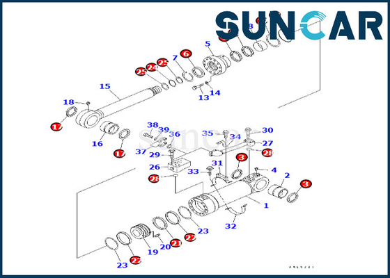 Corredo 707-99-56220 della guarnizione del cilindro dello scarico del fondo di KOMATSU 7079956220 misure PC600LC-6A PC600-8