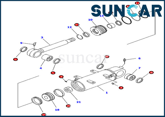 Misure del corredo 707-98-34750 della guarnizione di riparazione del cilindro di KOMATSU per spec. di PC45MR-3 PC55MR-3 Nord America. Escavatore