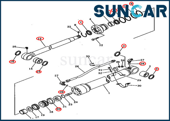 Assy 201-63-02050 del cilindro 2016302050 corredo di riparazione idraulico del CYL di KOMATSU PC60U-5 dei corredi della guarnizione del braccio